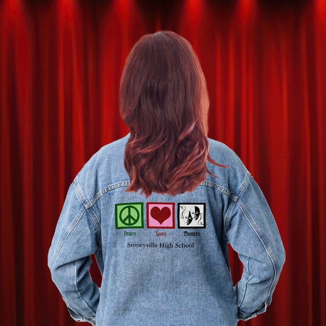 Peace Love Theatre Cute Custom Drama Club Denim Jacket (Creator Uploaded)