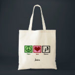 Peace Love Theatre Cute Personalized Tote Bag<br><div class="desc">Perfect theater gift for those who love the performing arts. A cute drama club present for an actor. Peace Love Theatre tote bag monogrammed with the name of an actress in a play.</div>