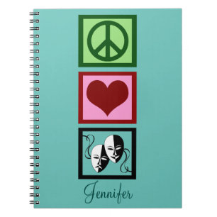 Peace Love Theatre Personalised Teal Notebook