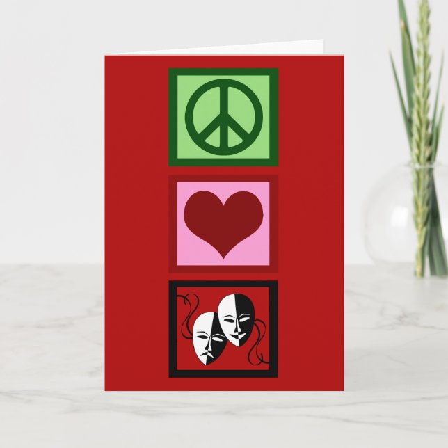 Peace Love Theatre Red Christmas Holiday Card (Front)