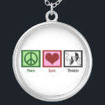 Peace Love Theatre Silver Plated Necklace<br><div class="desc">A peace sign,  heart,  and a happy and sad mask symbolising acting. A cute gift for an actor.</div>