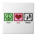 Peace Love Theatre Tile<br><div class="desc">A peace sign, heart, and a happy and sad mask symbolising acting. A cute gift for an actor.</div>