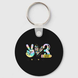 Peace Love Third Grade Fun Tie Dye Student Teacher Key Ring