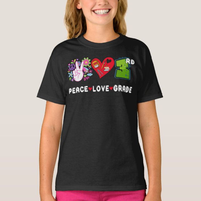 Peace Love Third Grade Squad Back to School 3rd  T-Shirt (Front)