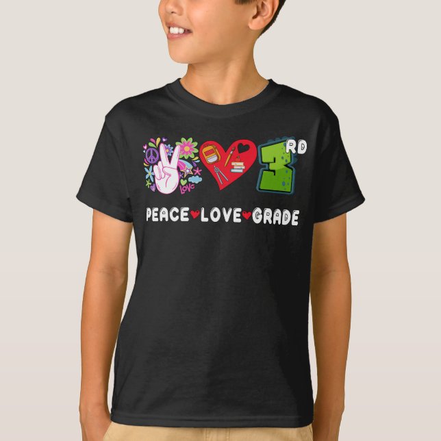 Peace Love Third Grade Squad Back to School 3rd  T-Shirt (Front)