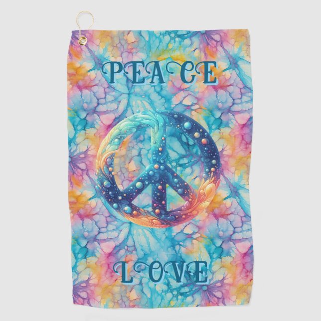 Peace Love Tie-Dye Golf Towel (Front)