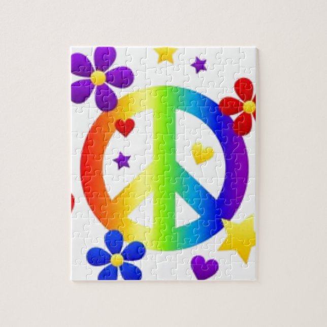 PEACE LOVE TIE DYE HIPPIE SYMBOL JIGSAW PUZZLE (Vertical)