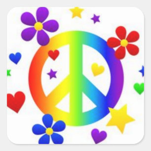 PEACE LOVE TIE DYE HIPPIE SYMBOL SQUARE STICKER