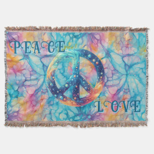 Peace Love Tie-Dye Throw Blanket