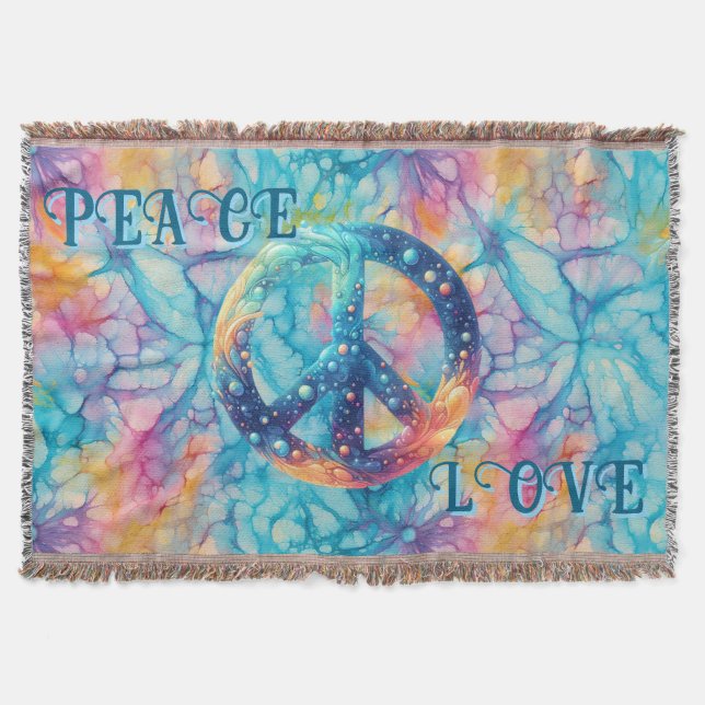 Peace Love Tie-Dye Throw Blanket (Front)