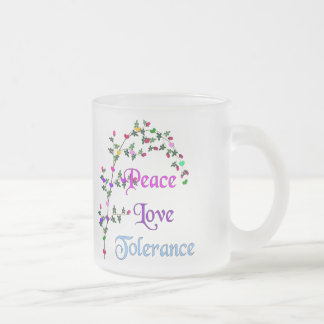 Peace Love Tolerance Frosted Glass Coffee Mug