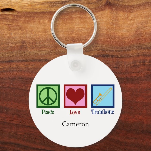 Peace Love Trombone Player Cute Custom Key Ring (Back)
