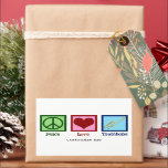 Peace Love Trombone Player Cute Custom Rectangular Sticker<br><div class="desc">Custom Peace Love Trombone stickers for a member of the marching band who loves playing a brass instrument. A cute peace sign,  heart,  and trombone on personalised gift stickers.</div>