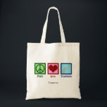 Peace Love Trombone Player Cute Custom Tote Bag<br><div class="desc">Custom Peace Love Trombone tote bag for a member of the marching band who loves playing a brass instrument. A cute peace sign,  heart,  and trombone on a personalised gift.</div>