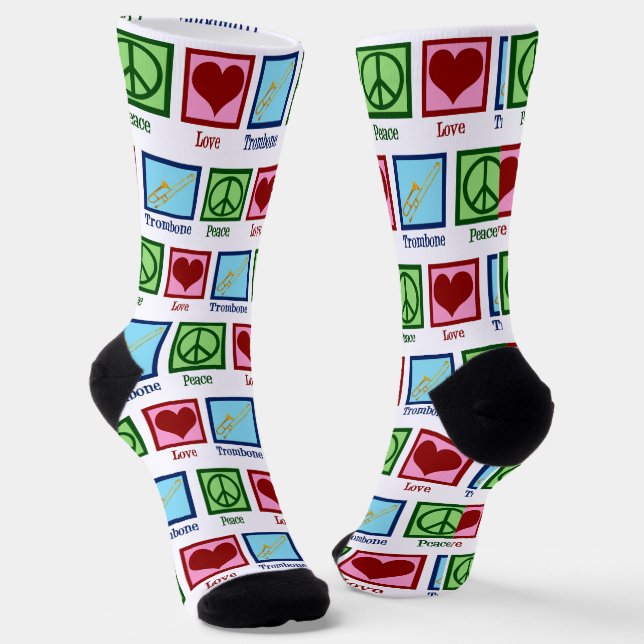Peace Love Trombone Player Socks (Angled)