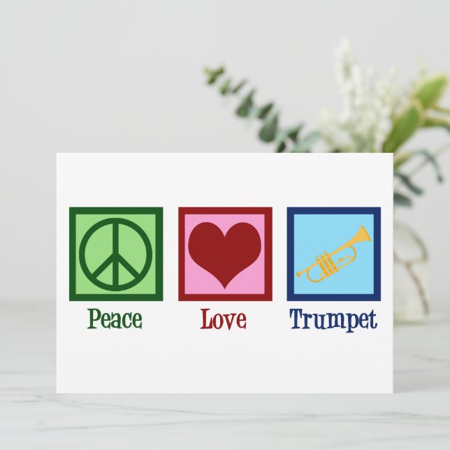 Peace Love Trumpet Cute Band Christmas Holiday Card (Standing Front)