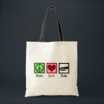 Peace Love Tuba Player Tote Bag<br><div class="desc">Peace Love Tuba. A cool tuba player gift with a peace sign,  heart,  and instrument.</div>