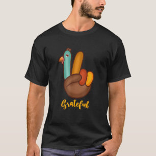 Peace Love Turkey Grateful Turkey Hand Sign Thanks T-Shirt