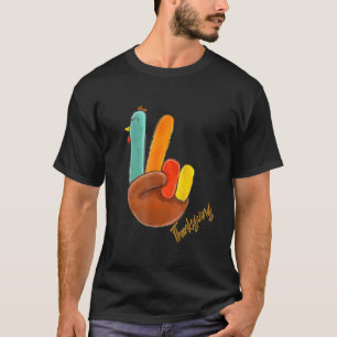 Peace Love Turkey Grateful Turkey Hand Sign Thanks T-Shirt