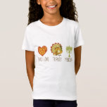 Peace Love Turkey Menorah T-Shirt<br><div class="desc">Trendy peace sign in heart,  beautiful whimsical turkey and menorah says Peace Love Turkey Menorah. © StudioMetzger.com using images © GraphicMarket. All rights reserved.</div>