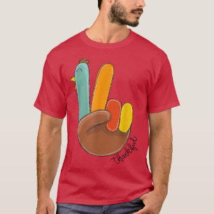 Peace Love Turkey Thankful Turkey Hand Sign Thanks T-Shirt