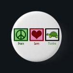 Peace Love Turtles 6 Cm Round Badge<br><div class="desc">A green peace sign,  a heart,  and an adorable turtle.</div>