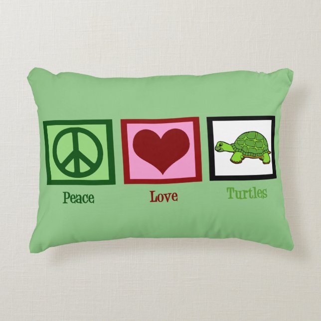Peace Love Turtles Cute Green Decorative Cushion (Front)
