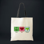 Peace Love Turtles Cute Sea Turtle Tote Bag<br><div class="desc">A cool turtle lover gift with a pretty sea turtle next to a cute peace sign and heart. Peace Love Turtles.</div>