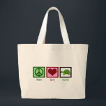 Peace Love Turtles Large Tote Bag<br><div class="desc">A green peace sign,  a heart,  and an adorable turtle.</div>