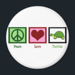 Peace Love Turtles Magnet<br><div class="desc">A green peace sign,  a heart,  and an adorable turtle.</div>