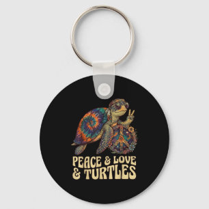 Peace love turtles retro hippie sea turtle tie dye key ring