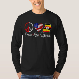 Peace Love Uganda Flag American Flag T-Shirt