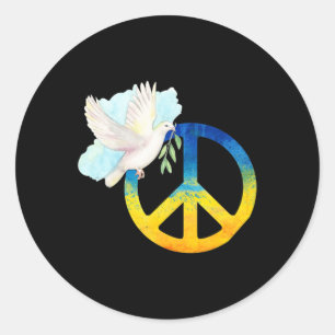 Peace Love Ukraine Dove Ukraine Flag Support Ukrai Classic Round Sticker