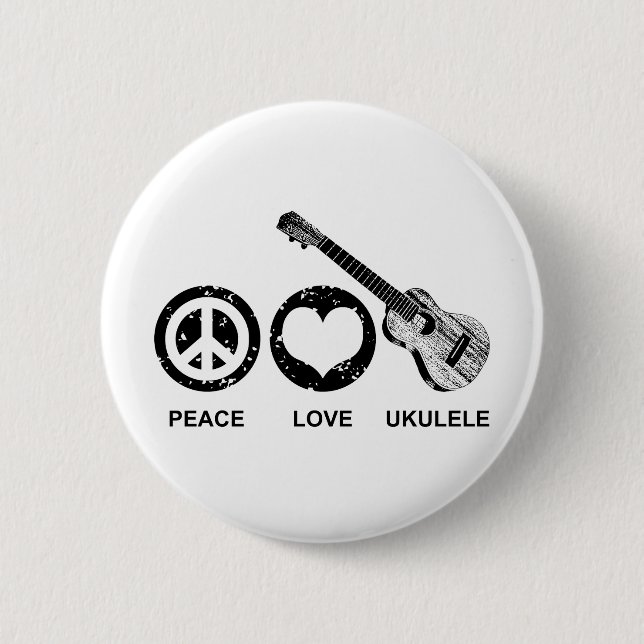 Peace Love Ukulele 6 Cm Round Badge (Front)