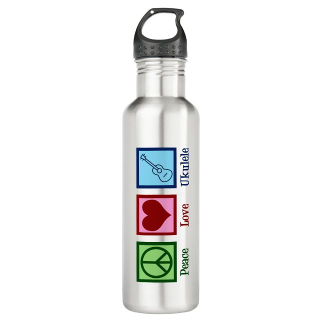 Peace Love Ukulele 710 Ml Water Bottle (Front)
