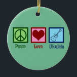 Peace Love Ukulele Ceramic Tree Decoration<br><div class="desc">Peace Love Ukulele. Cute ukuleles player gift featuring a cool peace sign,  heart,  and uke instrument.</div>