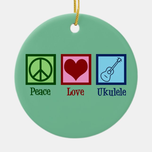 Peace Love Ukulele Ceramic Tree Decoration (Front)