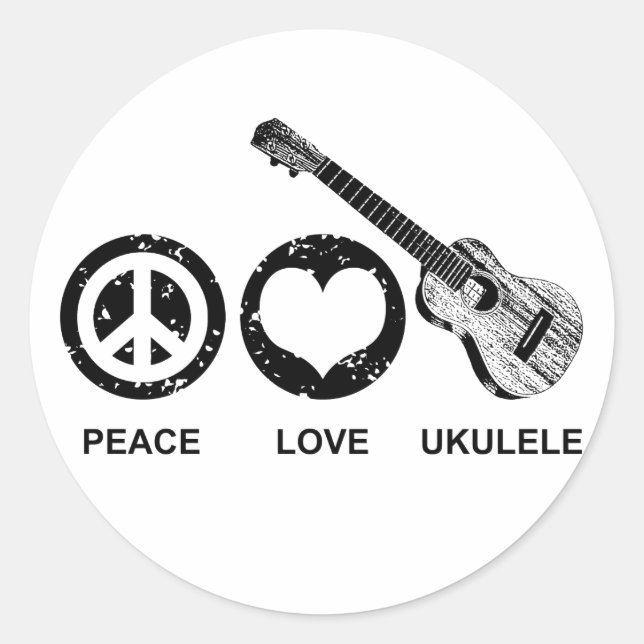 Peace Love Ukulele Classic Round Sticker (Front)