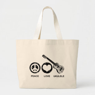 Peace Love Ukulele Large Tote Bag