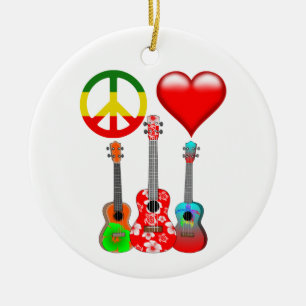 Peace Love Ukuleles Ceramic Tree Decoration