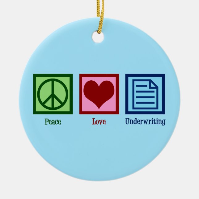 Peace Love Underwriting Ceramic Tree Decoration (Front)