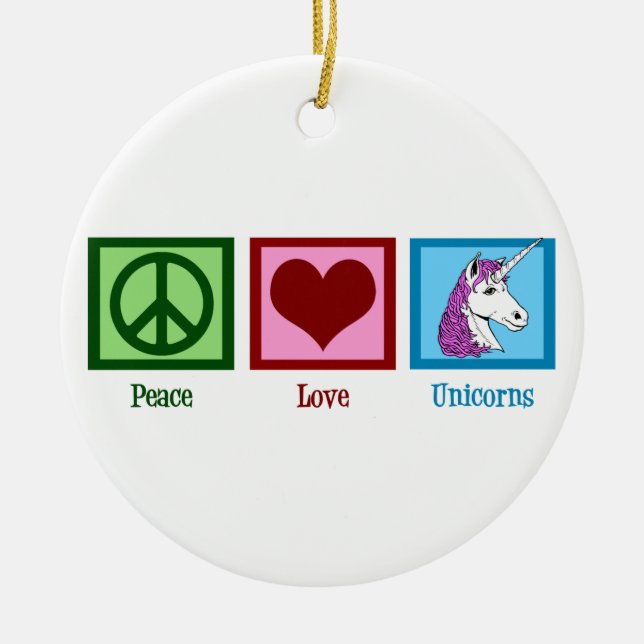 Peace Love Unicorns Ceramic Tree Decoration (Front)