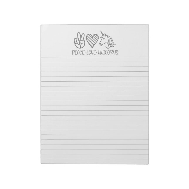 Peace Love Unicorns Lined Notepad (Rotated)