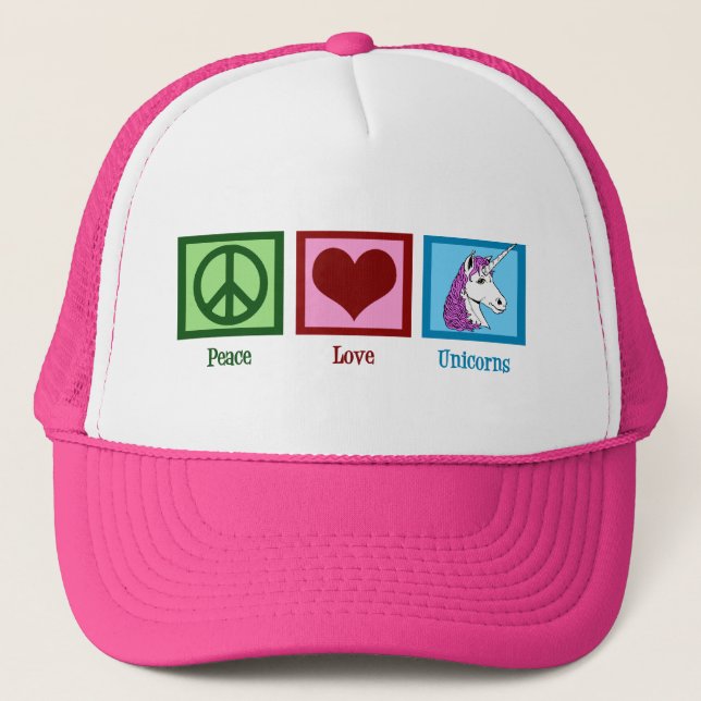 Peace Love Unicorns Trucker Hat (Front)