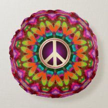 Peace & Love (v1) Homely Hippie Round Cushion