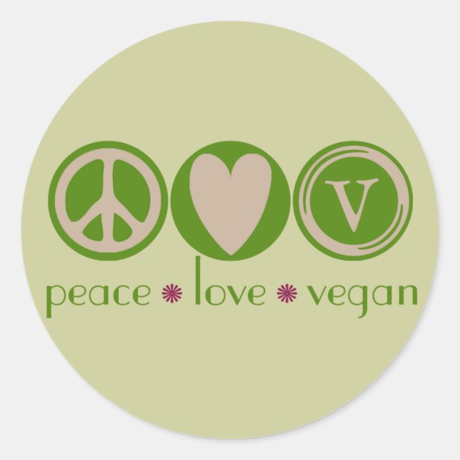 Peace Love Vegan Classic Round Sticker (Front)