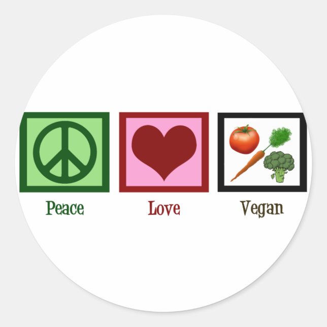 Peace Love Vegan Classic Round Sticker (Front)