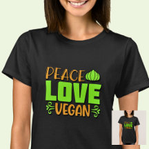 Peace Love Vegan Green Brown on  T-Shirt