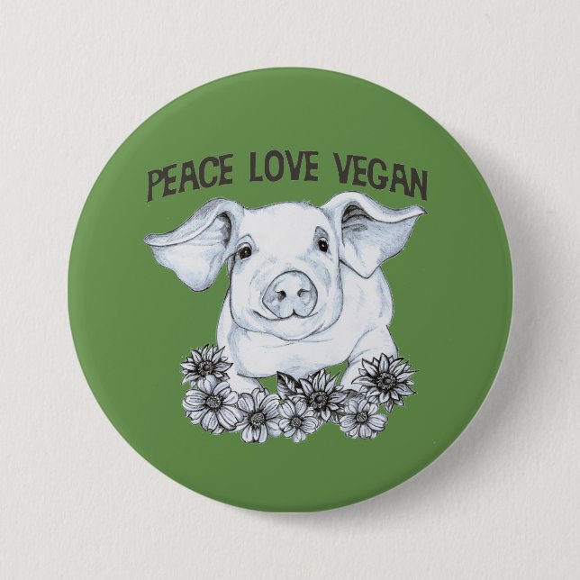 Peace Love Vegan Pig Button (Front)