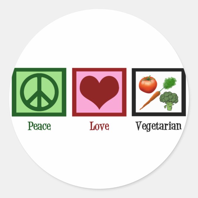 Peace Love Vegetarian Classic Round Sticker (Front)
